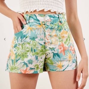 Reformation 4 Newport Linen Button Shorts Tropical